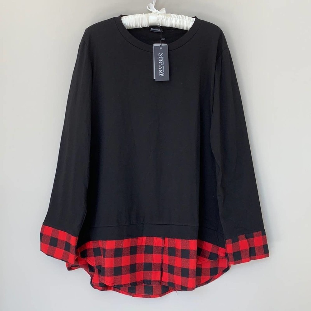 Sunnyme tunic blouse black with red & black plaid flannel bottom new with tags
